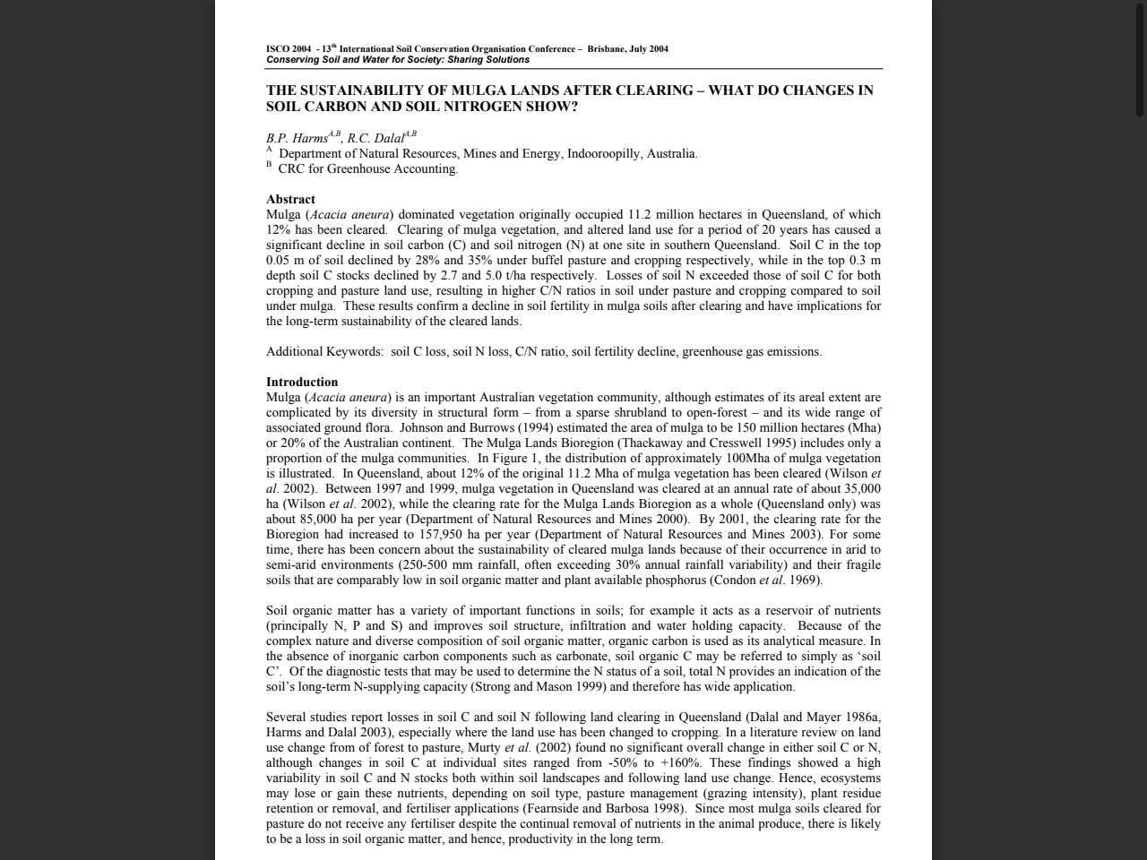 Preview of THE SUSTAINABILITY OF MULGA LANDS AFTER CLEARING – WHAT DO CHANGES IN SOIL CARBON AND SOIL NITROGEN SHOW? - NSERL, accessed July 30, 2025, 