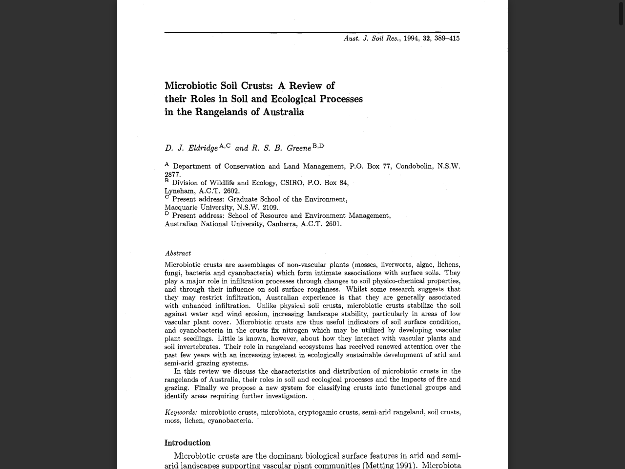 Preview of Role of biological soil crusts in desert hydrology and geomorphology: Implications for military training operations - Forest Service