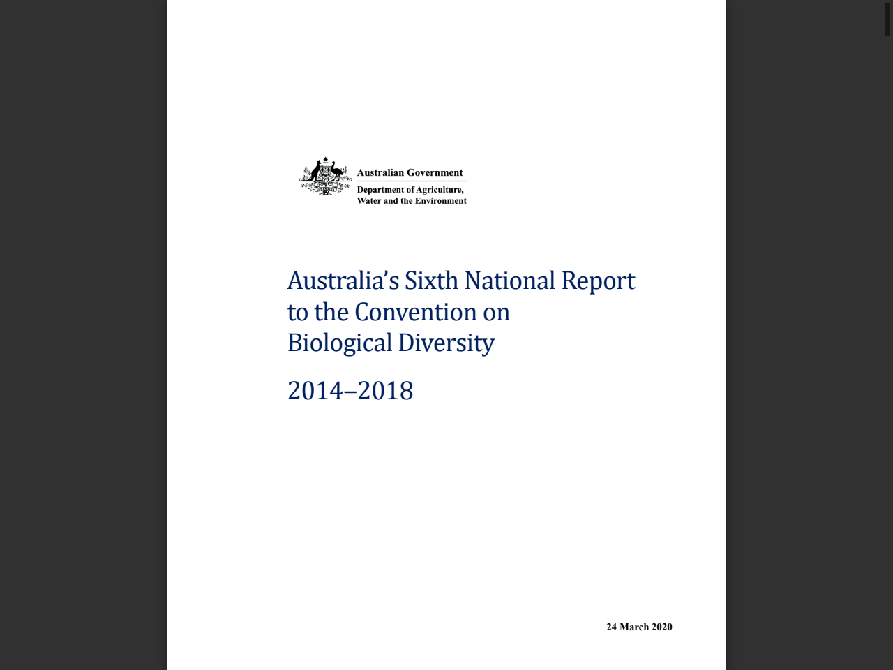 Preview of Australia's Sixth National Report to the Convention on Biological Diversity 2014‒2018, accessed July 27, 2025