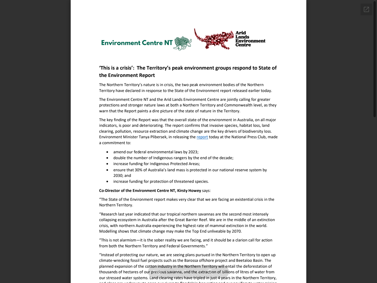 Preview of 'This is a crisis': The Territory's peak environment groups respond to State of the Environment Report - NationBuilder, accessed May 20, 2025,