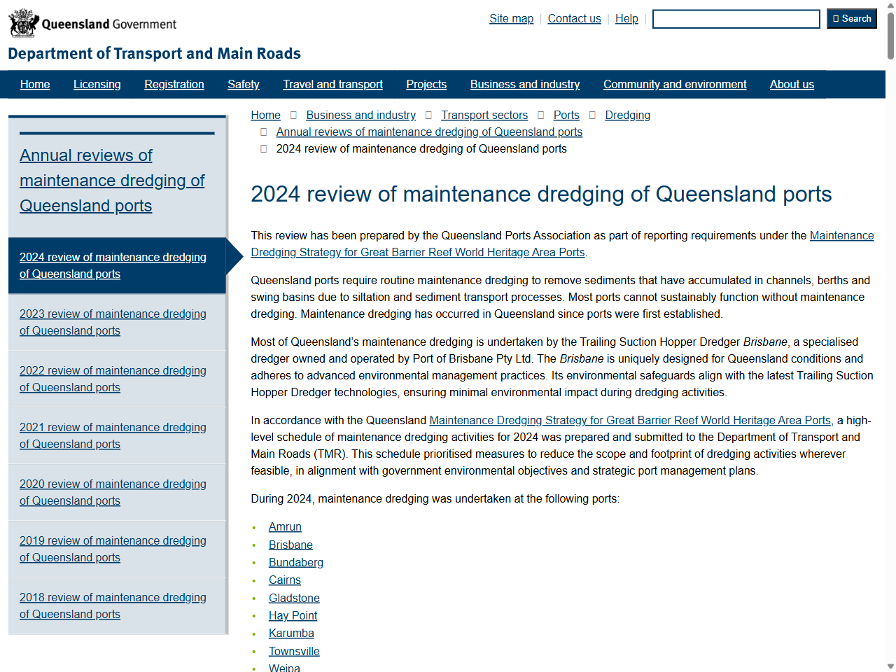 Preview of 2024 review of maintenance dredging of Queensland ports - Transport and Main Roads, accessed August 1, 2025,