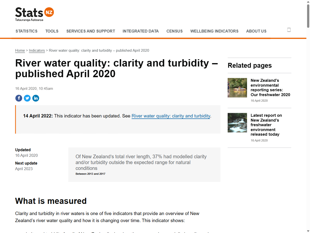 Preview of River water quality: clarity and turbidity – published April 2020 - Stats NZ, accessed July 27, 2025, 