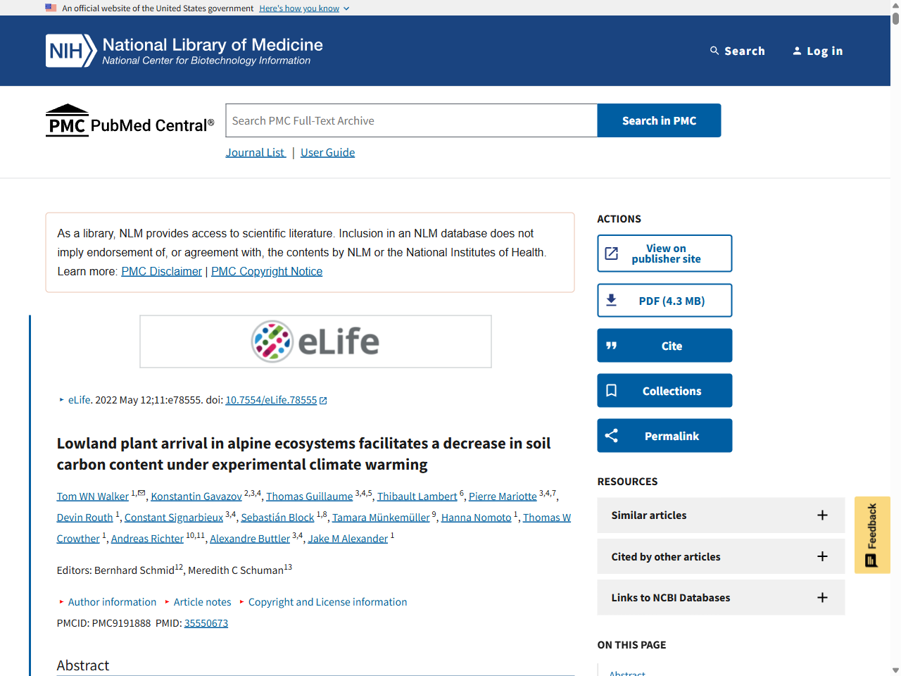 Preview of Lowland plant arrival in alpine ecosystems facilitates a decrease in soil carbon content under experimental climate warming - PubMed Central, accessed August 28, 2025,