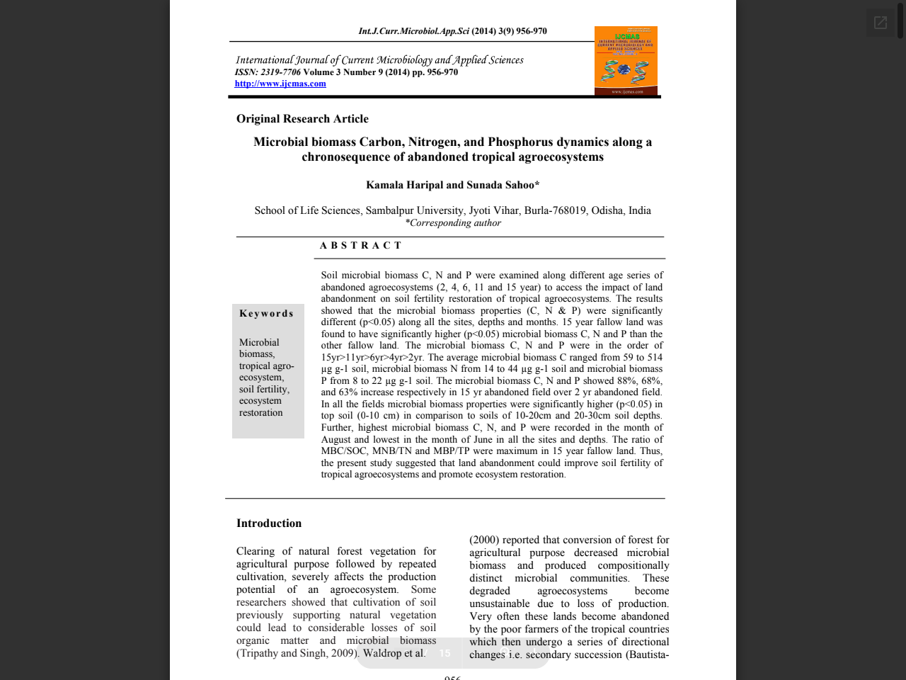 Preview of Microbial biomass Carbon, Nitrogen, and Phosphorus dynamics along a chronosequence of abandoned tropical agroecosystems, accessed August 28, 2025,