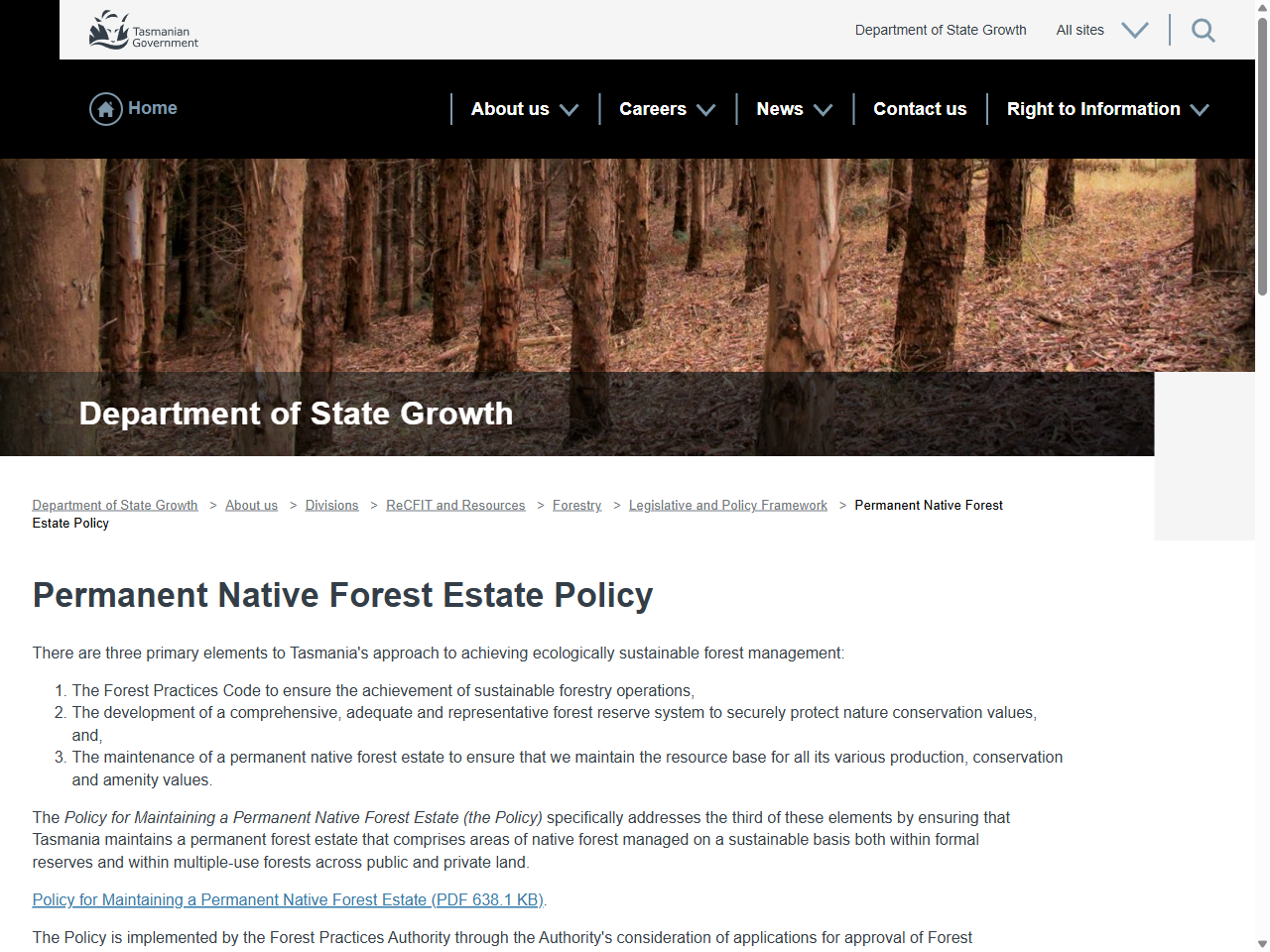 Preview of Policy for Maintaining a Permanent Native Forest Estate