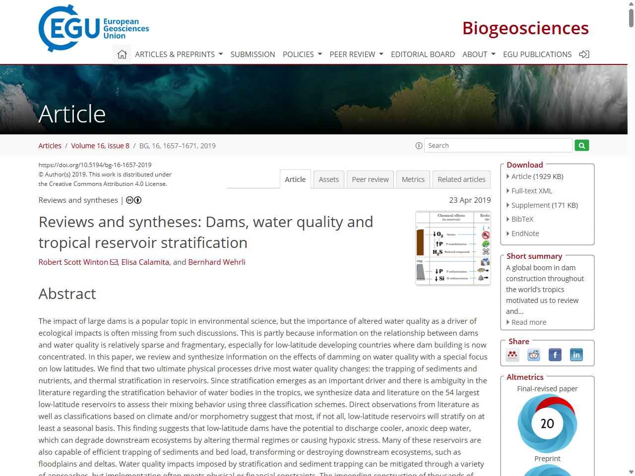 Preview of Reviews and syntheses: Dams, water quality and tropical reservoir stratification - BG, accessed July 18, 2025,