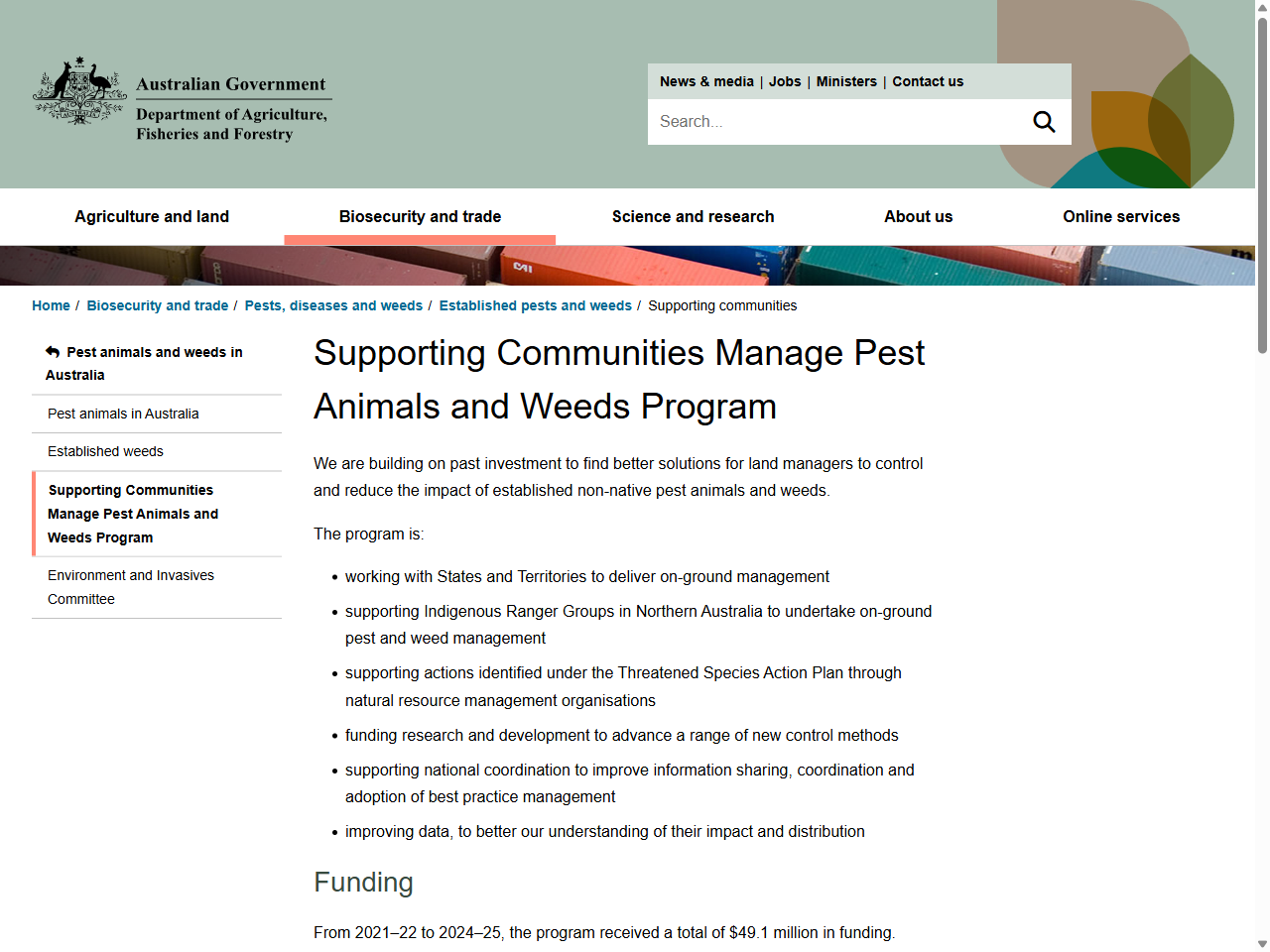 Preview of Supporting Communities Manage Pest Animals and Weeds Program - DAFF, accessed July 13, 2025