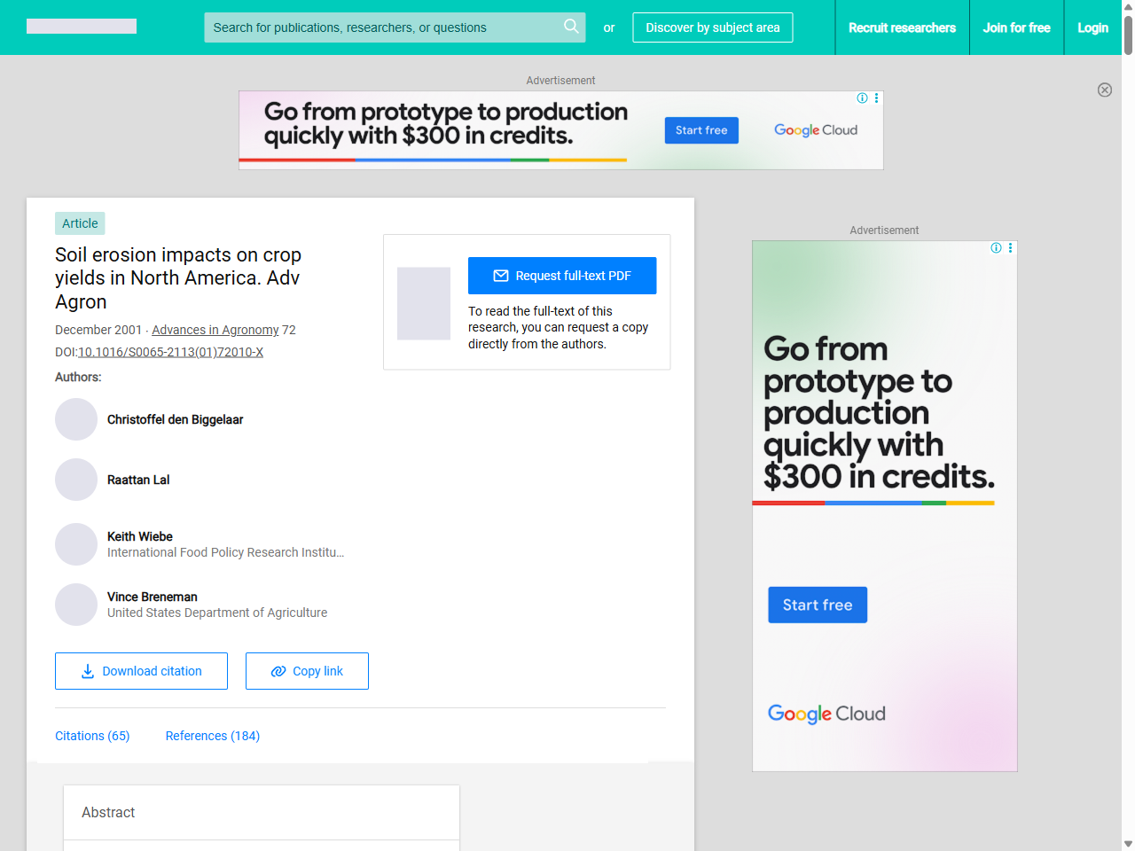 Preview of Soil erosion impacts on crop yields in North America. Adv Agron - ResearchGate