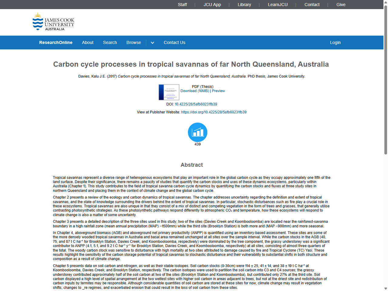 Preview of PhD Thesis: Carbon dynamics in tropical savannas: from leaf to landscape (Davies, 2017)