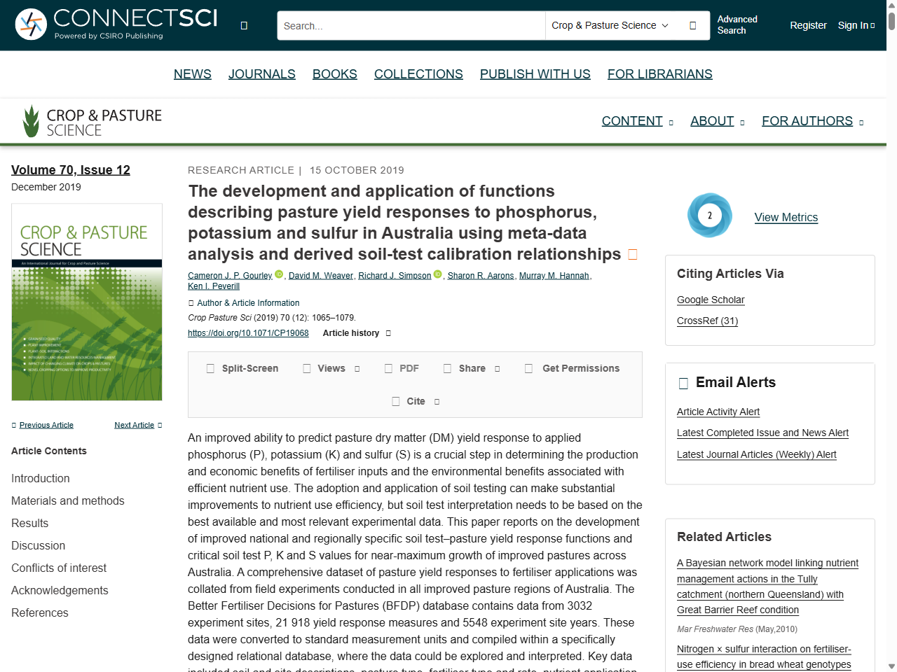 Preview of The development and application of functions describing pasture yield responses to phosphorus, potassium and sulfur in Australia using meta-data analysis and derived soil-test calibration relationships - CSIRO Publishing, accessed August 11, 2025