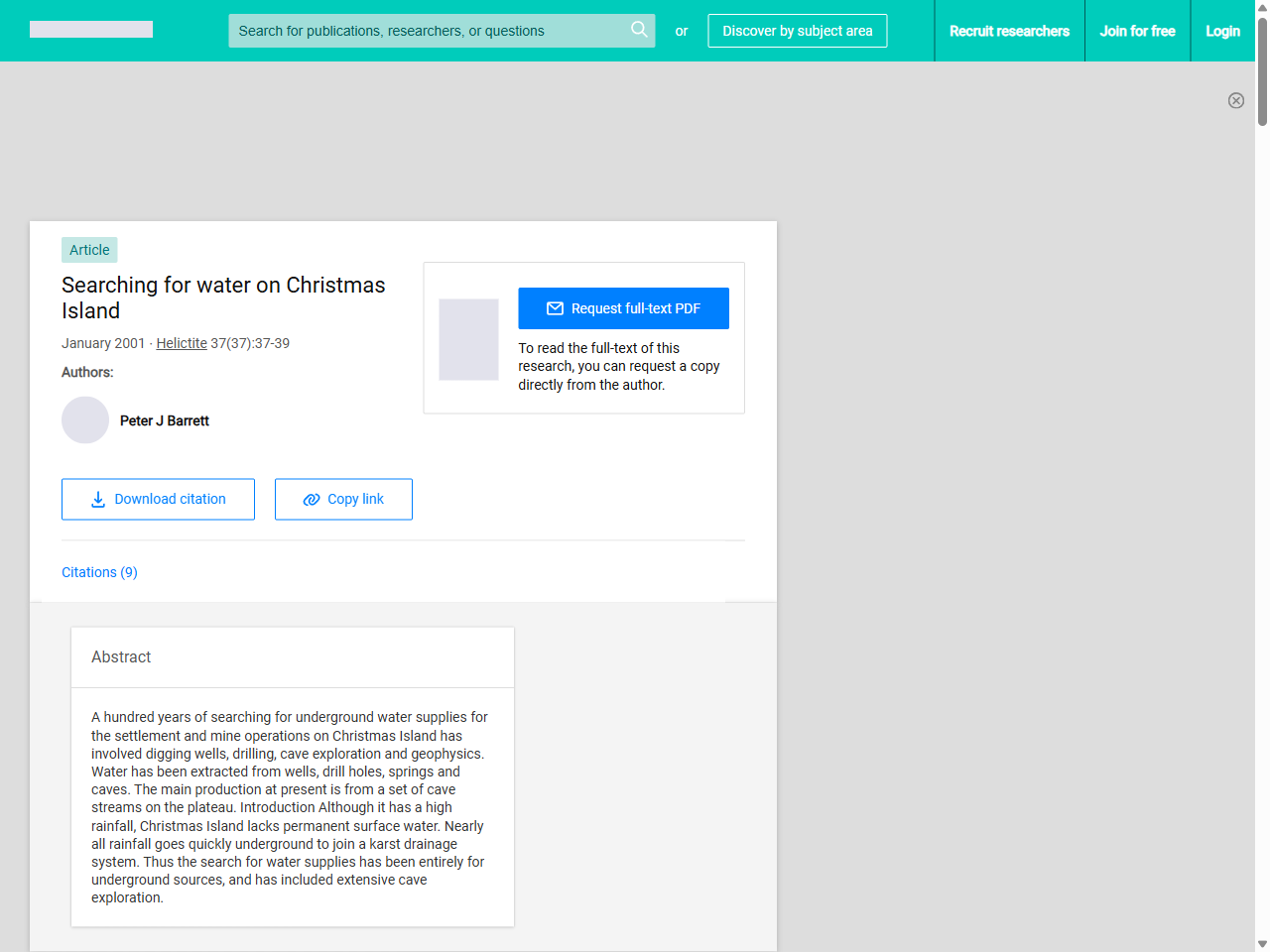 Preview of Humphries, M. S., et al. (2017). Searching for water on Christmas Island. ResearchGate. 10