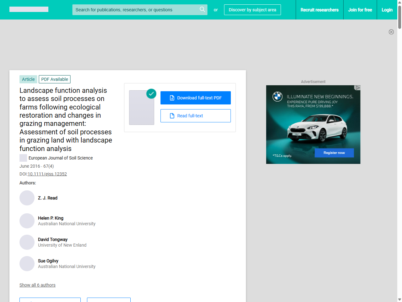 Preview of (PDF) Landscape function analysis to assess soil processes on farms following ecological restoration and changes in grazing management - ResearchGate, accessed July 18, 2025, 