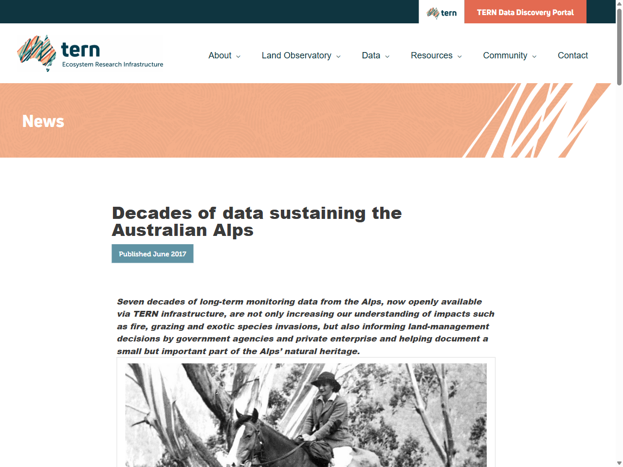 Preview of Terrestrial Ecosystem Research Network (TERN). (2012). Seven decades of data sustaining the Australian Alps.