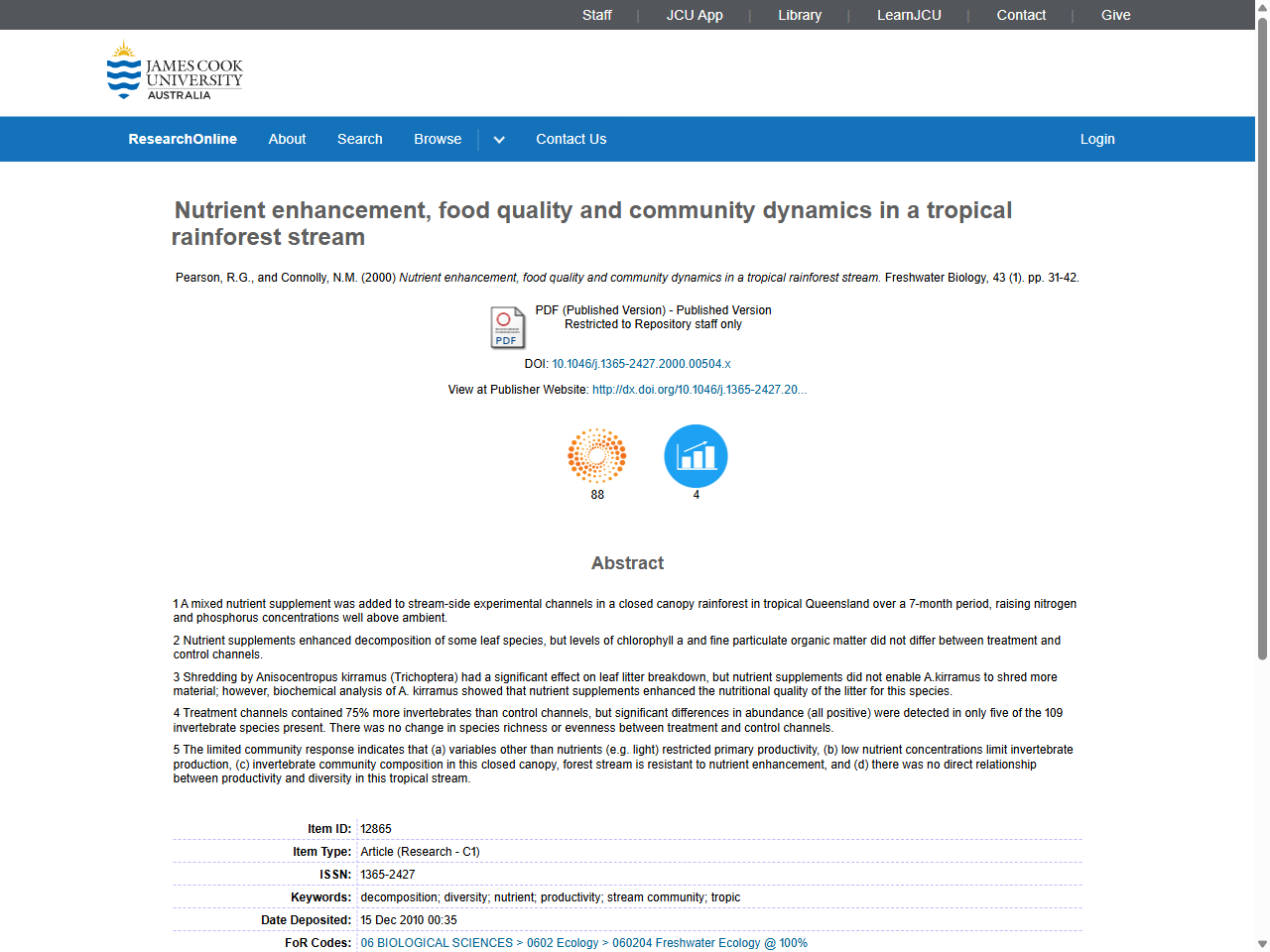 Preview of Nutrient enhancement, food quality and community dynamics in a tropical rainforest stream, accessed July 20, 2025, 