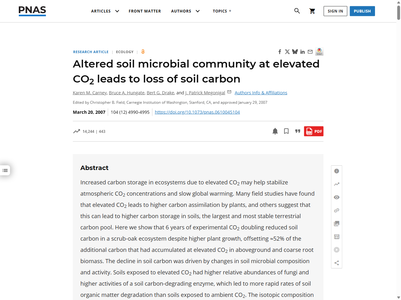 Preview of Altered soil microbial community at elevated CO2 leads to loss of soil carbon | PNAS, accessed August 5, 2025