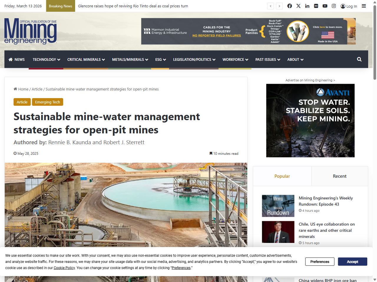 Preview of Sustainable mine-water management strategies for open-pit mines - Mining Engineering Online - Official Publication of SME, accessed July 24, 2025