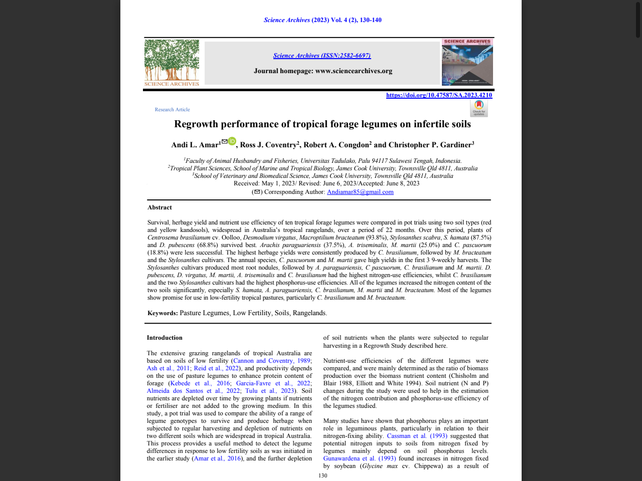 Preview of Regrowth performance of tropical forage legumes on infertile soils - ResearchOnline@JCU