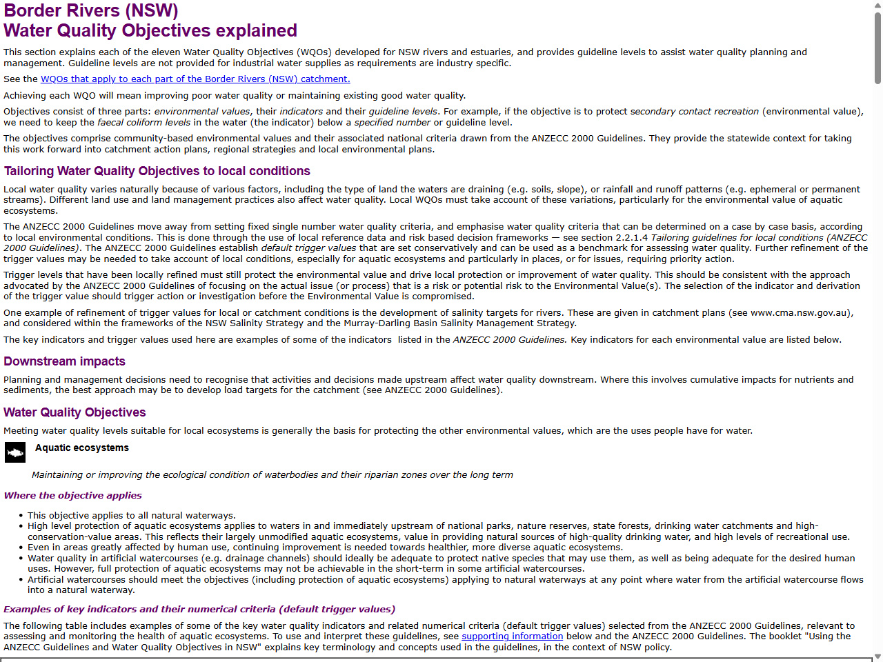 Preview of Water Quality Objectives - Border Rivers - NSW Government, accessed August 12, 2025