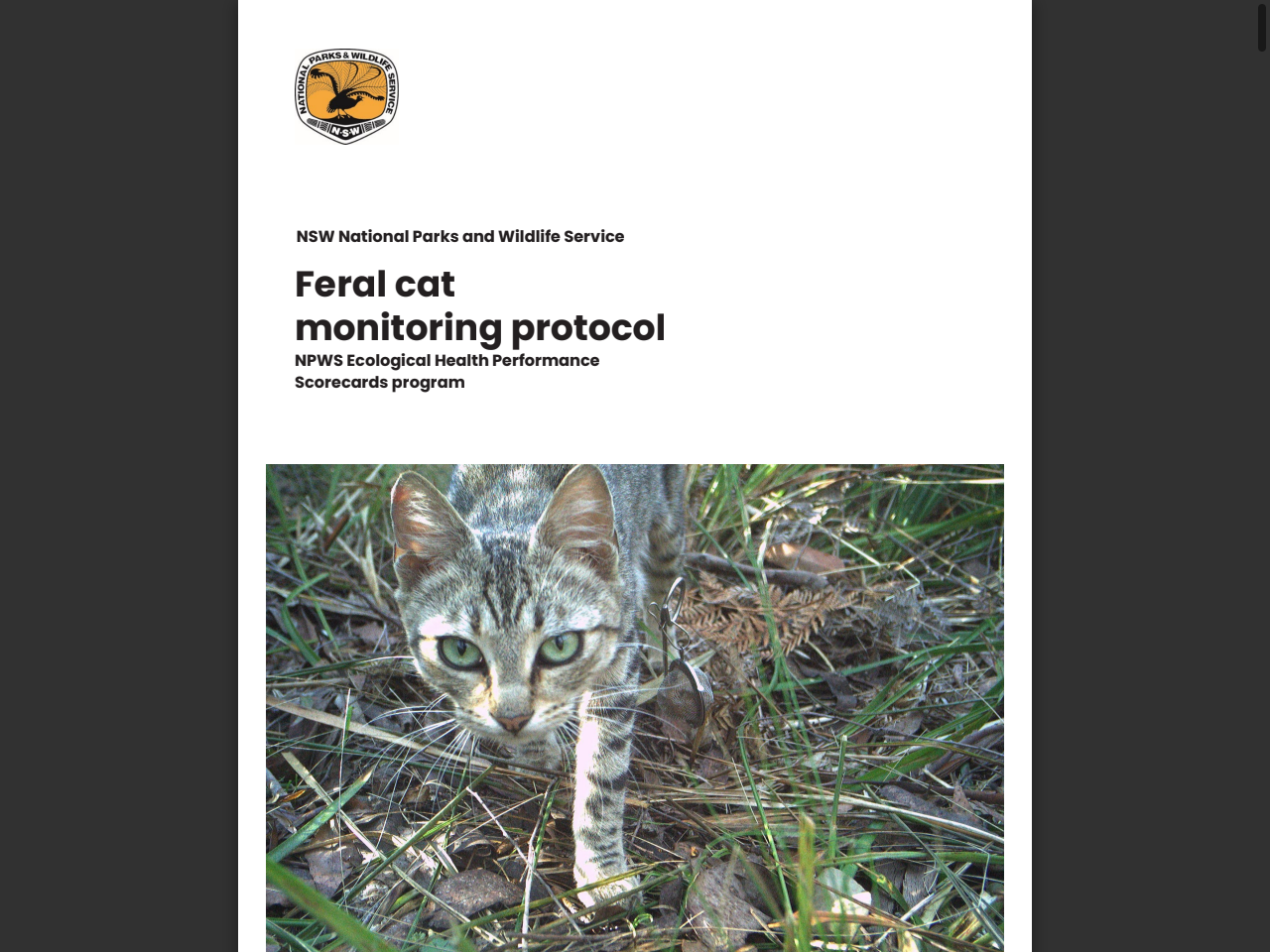 Preview of NPWS feral cat monitoring protocol - Environment and Heritage