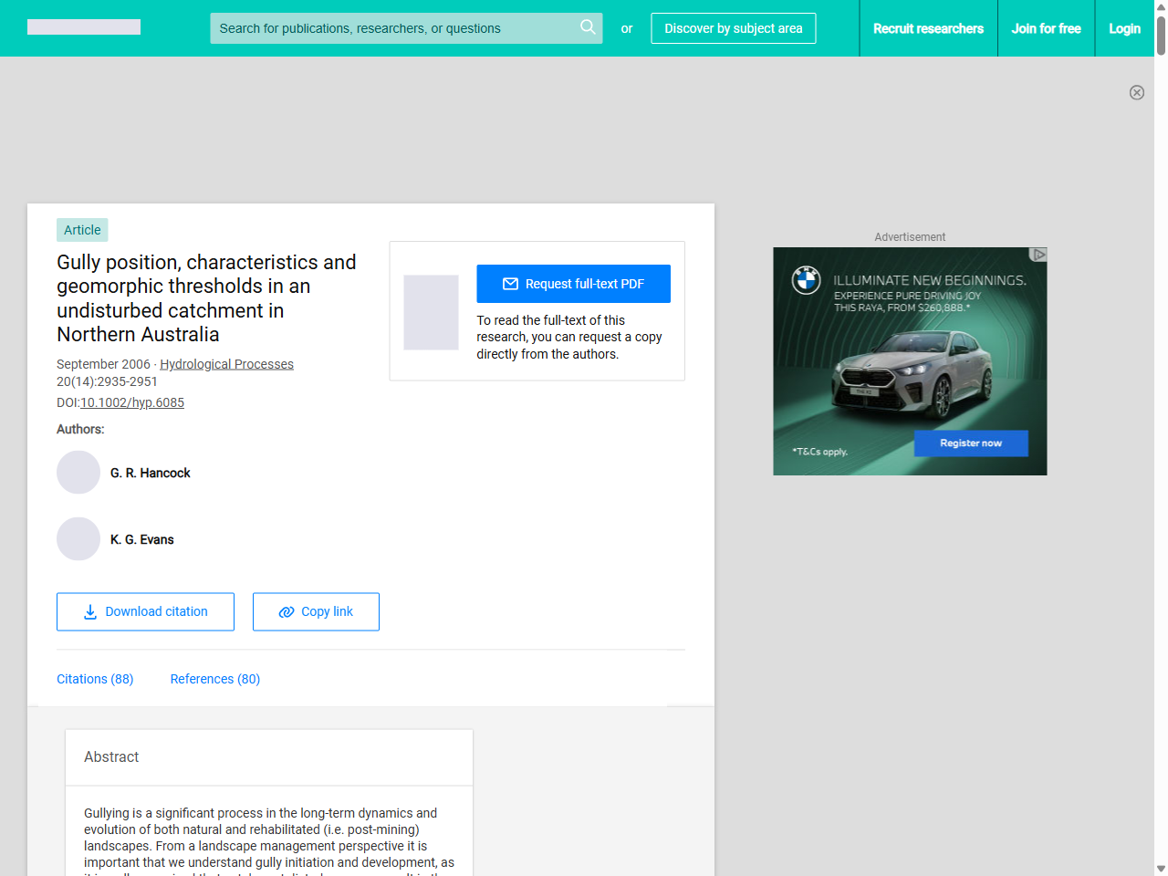 Preview of Gully position, characteristics and geomorphic thresholds in an undisturbed catchment in Northern Australia - ResearchGate, accessed August 12, 2025