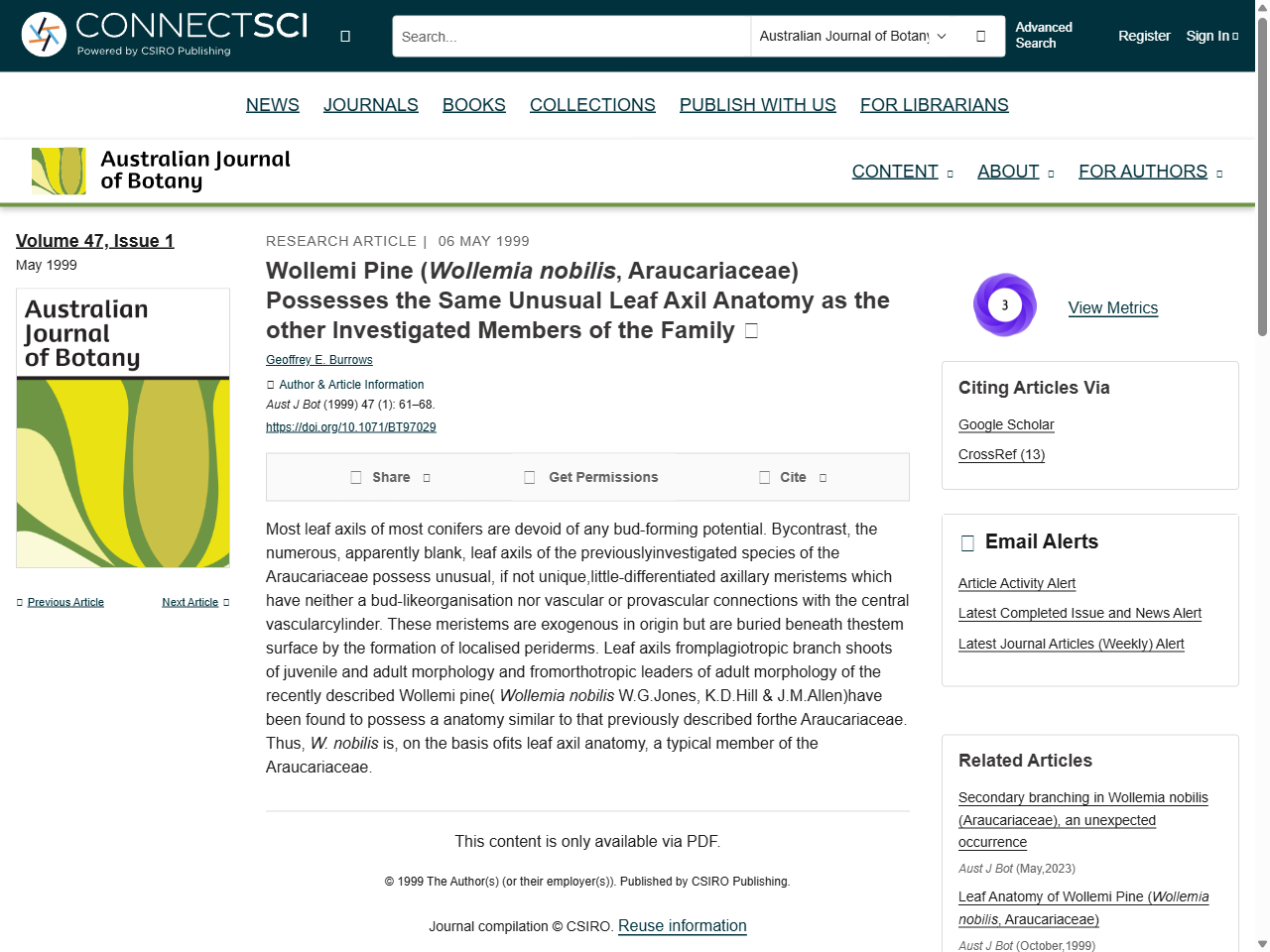Preview of Johnston, M. E. H. (1998). Correlations between environmental factors, the biomass of exotic annual grasses and the frequency of native perennial grasses. Australian Journal of Botany, 46(3), 413-426.