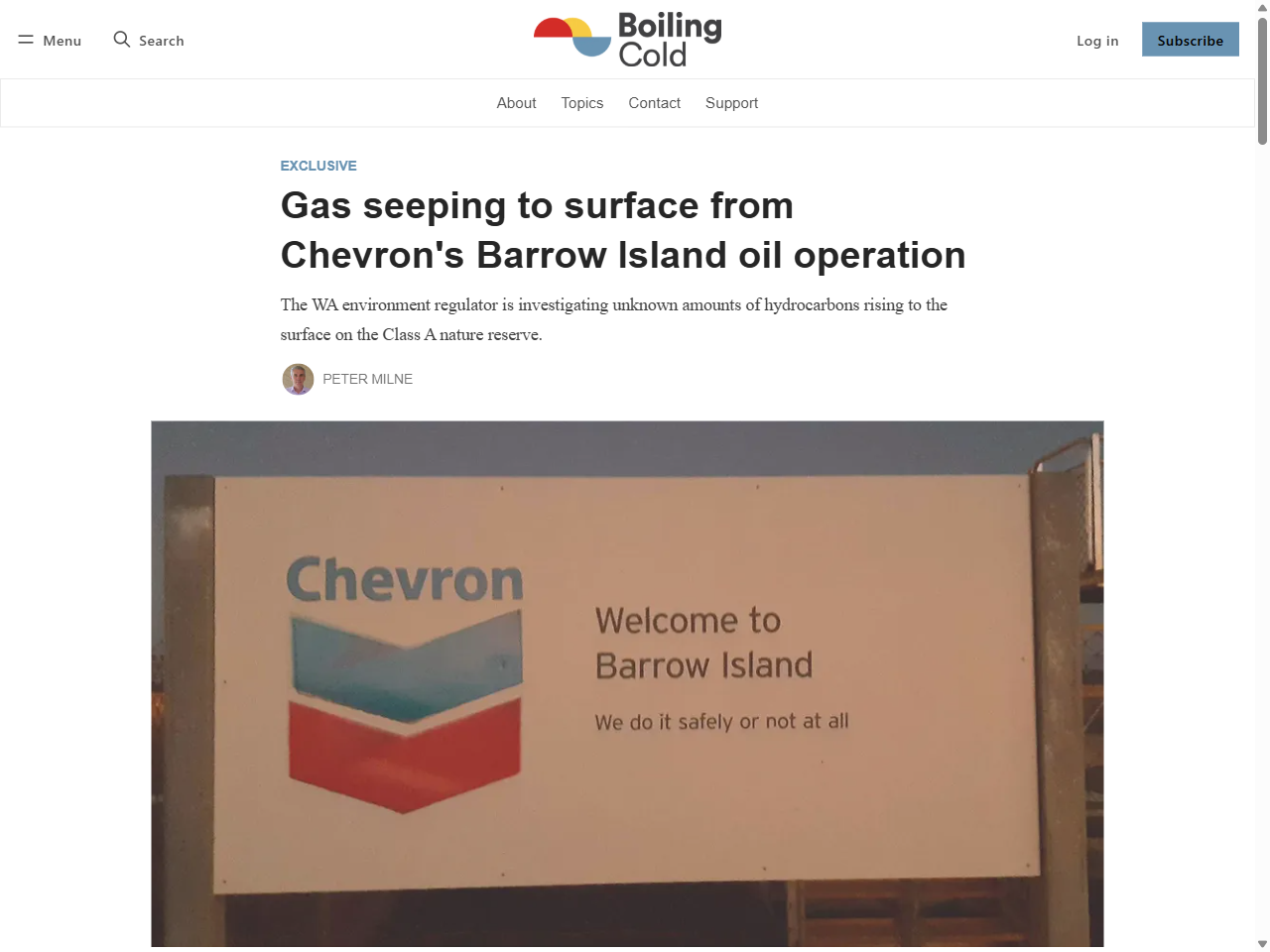 Preview of Gas seeping to surface from Chevron's Barrow Island oil operation - Boiling Cold, accessed August 1, 2025,