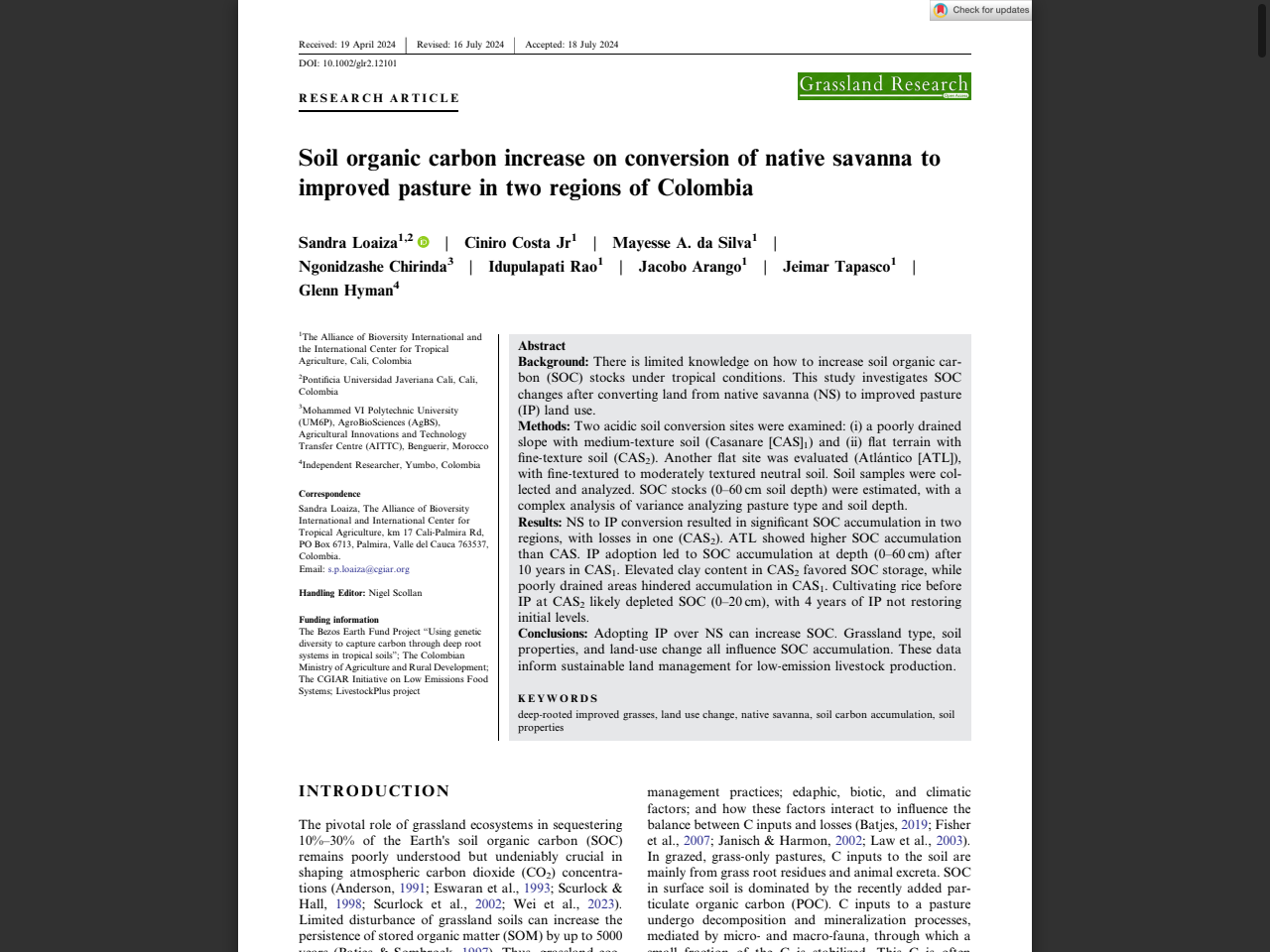Preview of Soil organic carbon increase on conversion of native savanna to improved pasture in two regions of Colombia - CGSpace