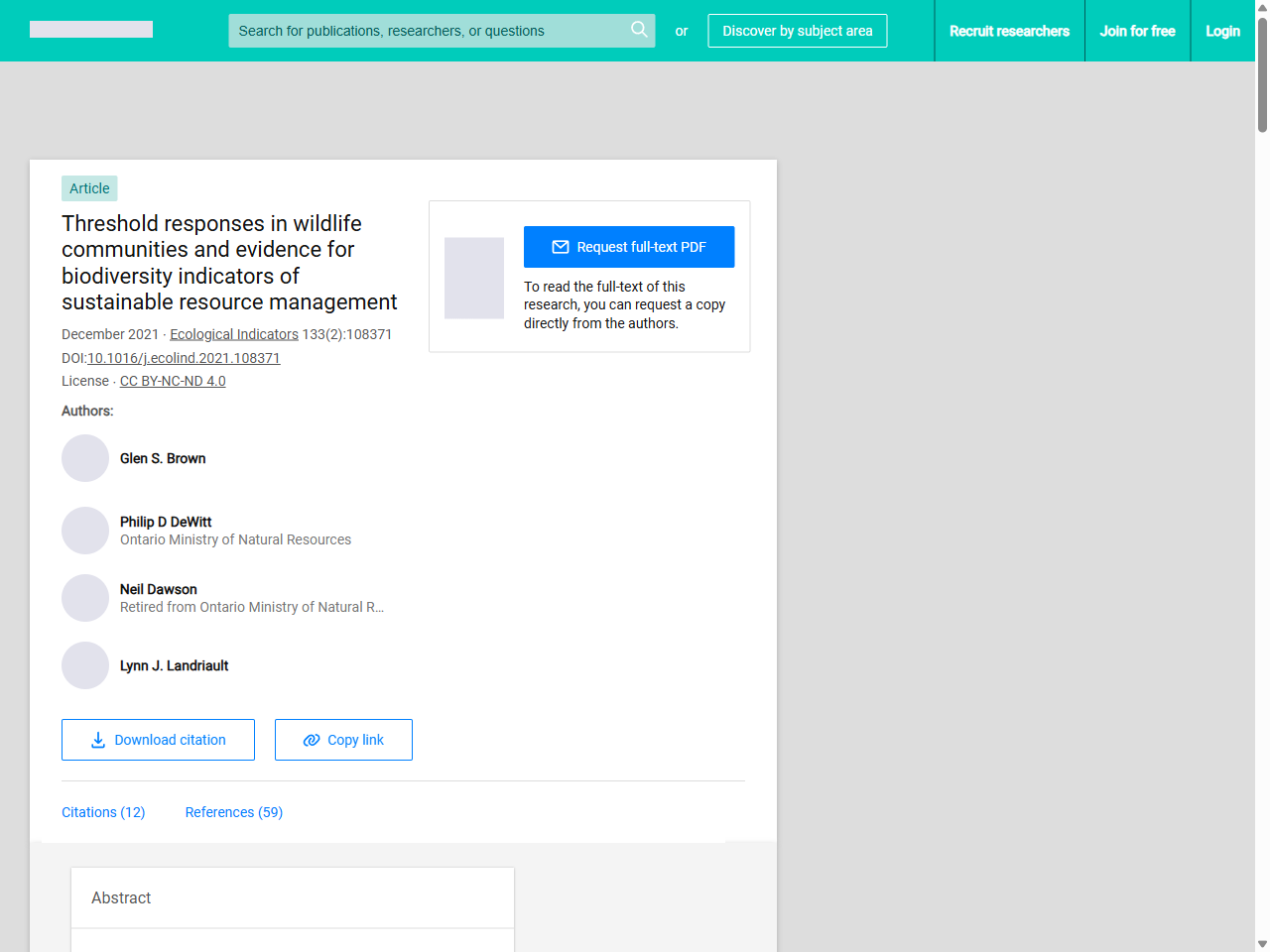 Preview of Threshold responses in wildlife communities and evidence for biodiversity indicators of sustainable resource management | Request PDF - ResearchGate