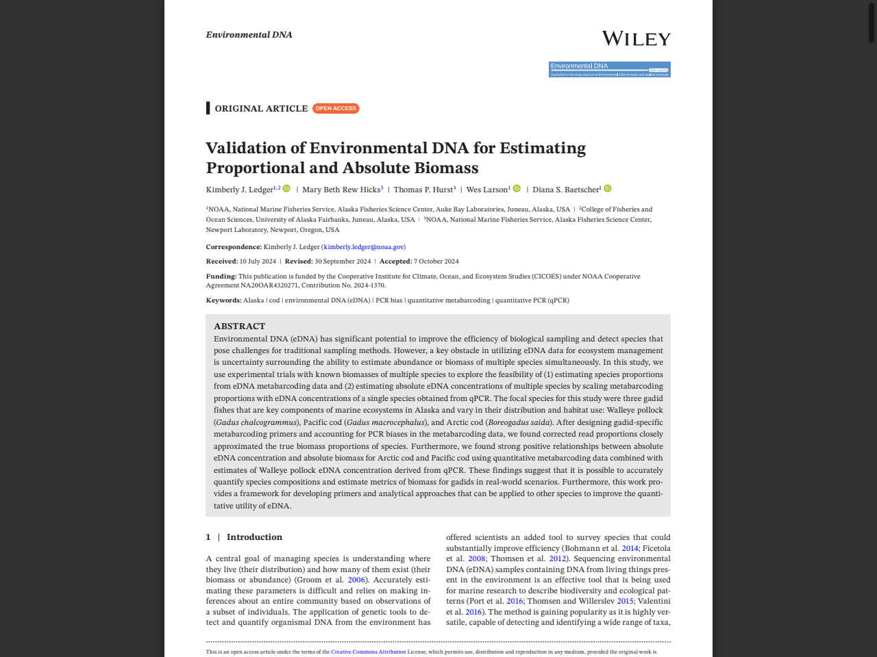 Preview of Validation of Environmental DNA for Estimating Proportional and Absolute Biomass - the NOAA Institutional Repository