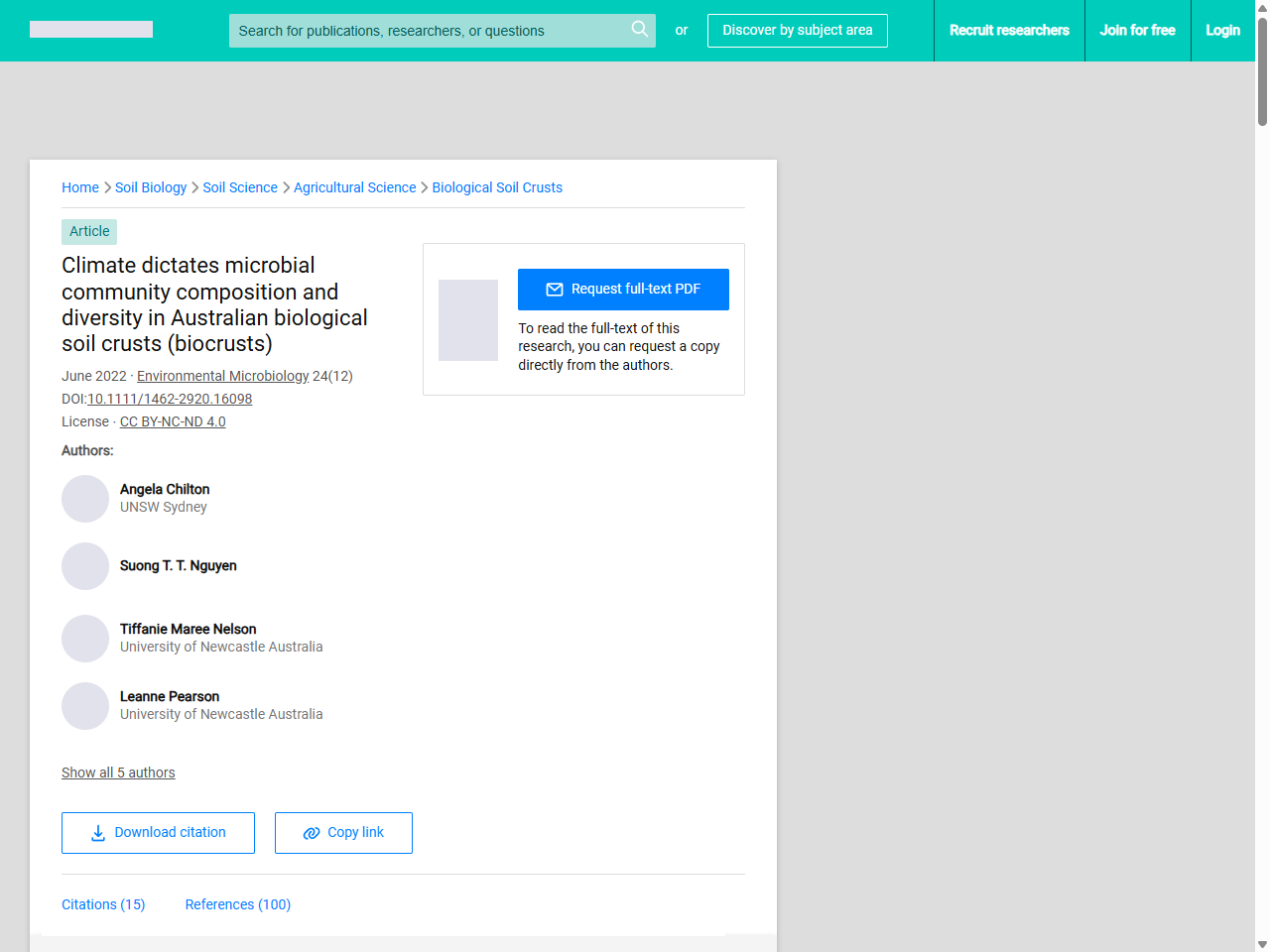 Preview of Climate dictates microbial community composition and diversity in Australian biological soil crusts (biocrusts) - PMC - PubMed Central