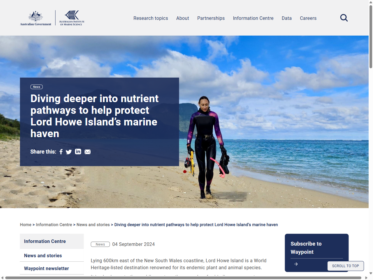 Preview of Diving deeper into nutrient pathways to help protect Lord Howe Island's marine haven, accessed August 4, 2025,