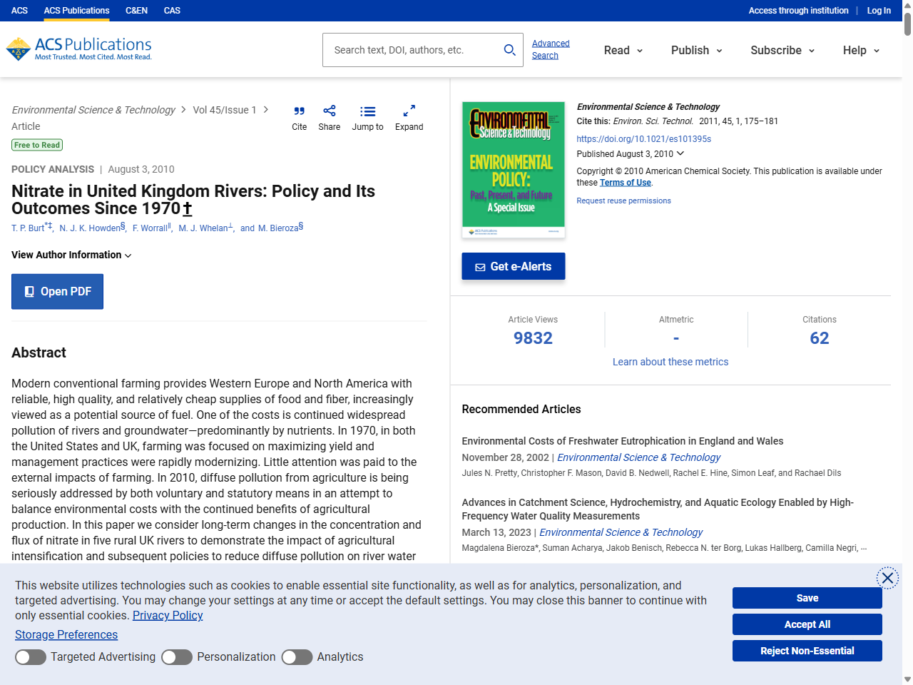 Preview of Nitrate in United Kingdom Rivers: Policy and Its Outcomes Since 1970 - ACS Publications, accessed August 5, 2025