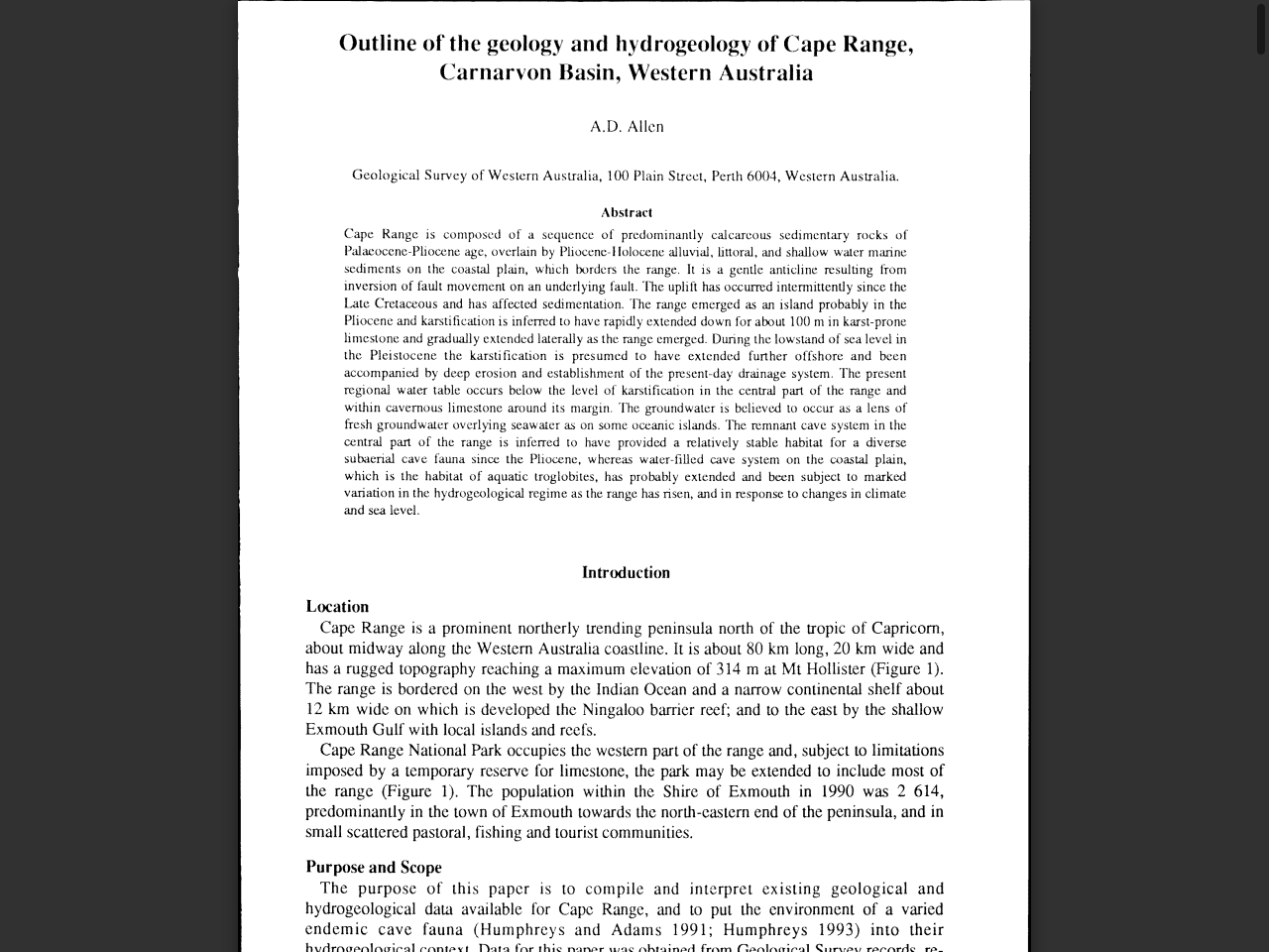 Preview of Outline of the geology and hydrogeology of Cape Range, Carnarvon Basin, Western Australia - Adec Preview Generated PDF File, accessed July 26, 2025,