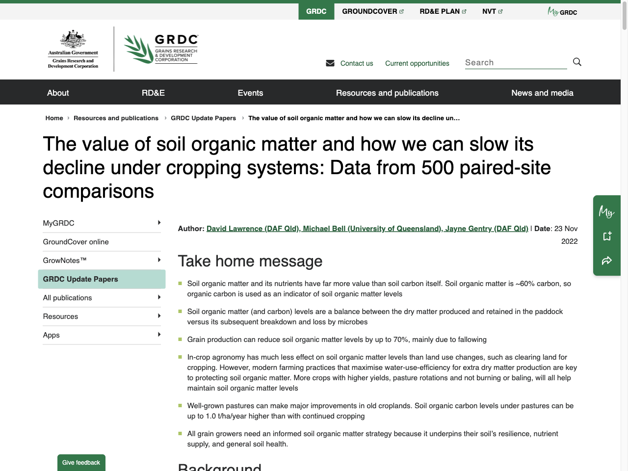 Preview of The value of soil organic matter and how we can slow its decline under cropping systems: Data from 500 paired-site comparisons - Grains Research and Development Corporation (GRDC), accessed August 5, 2025, 