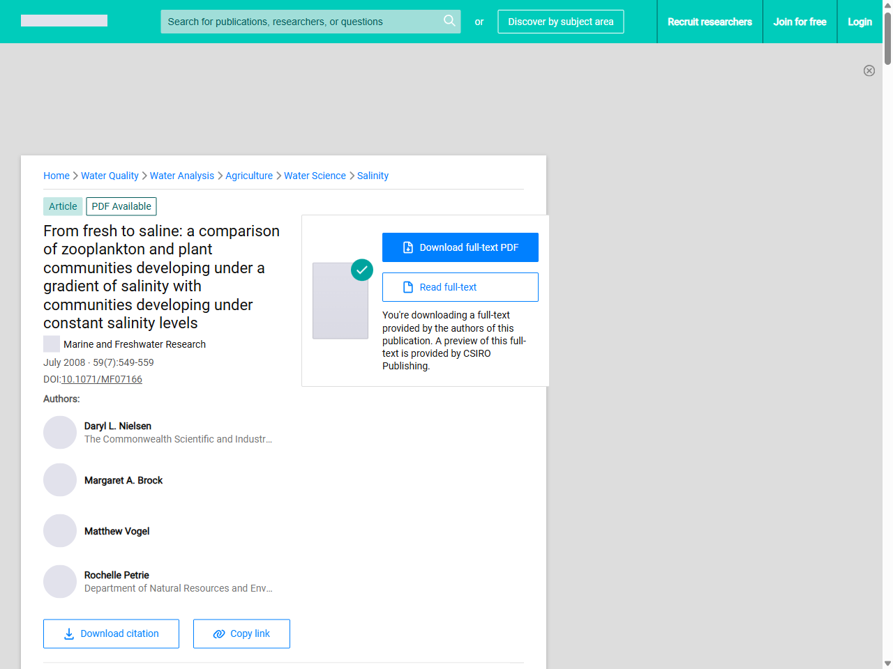 Preview of (PDF) From fresh to saline: a comparison of zooplankton and plant communities developing under a gradient of salinity with communities developing under constant salinity levels - ResearchGate, accessed May 15, 2025,