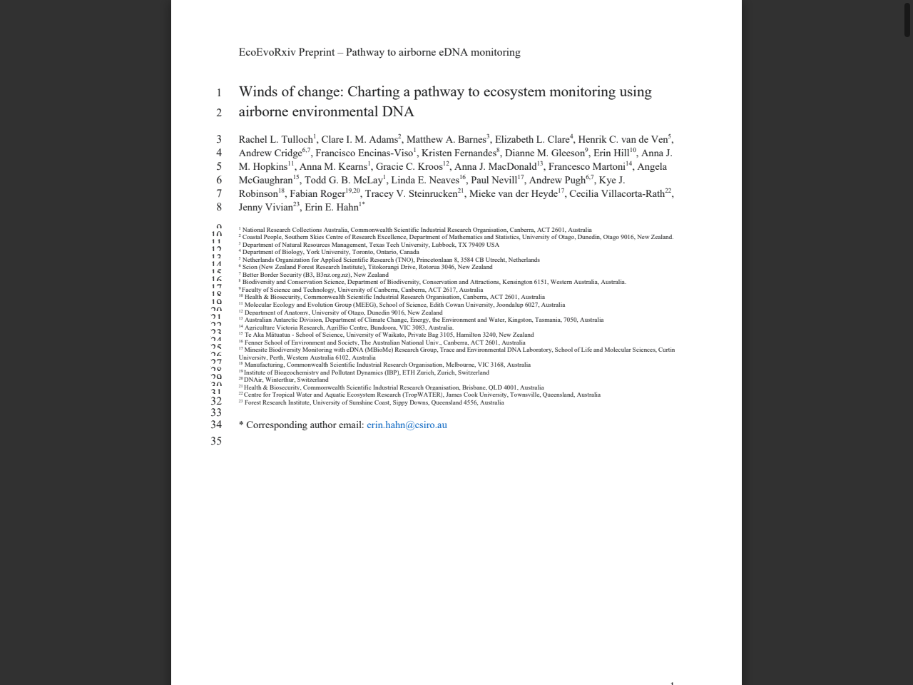 Preview of Winds of change: Charting a pathway to ecosystem monitoring using airborne environmental DNA - EcoEvoRxiv, accessed July 23, 2025, 