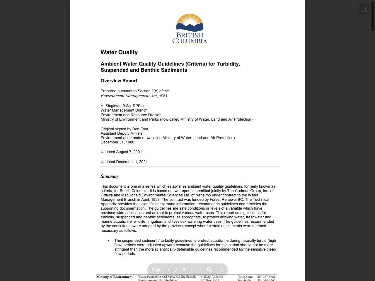 Preview of Ambient Water Quality Guidelines (Criteria) for Turbidity ... - Gov.bc.ca, accessed July 16, 2025,