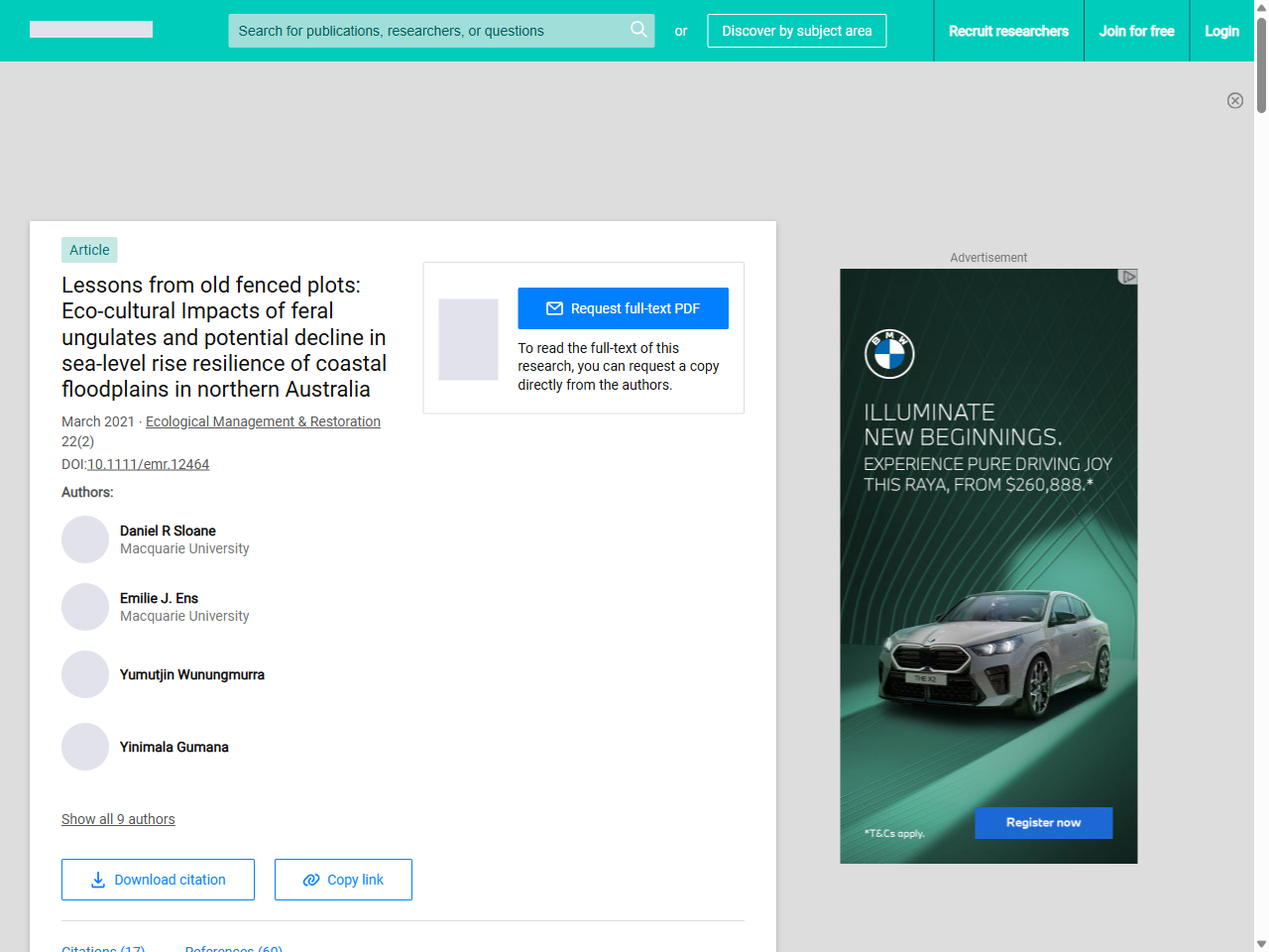 Preview of Lessons from old fenced plots: Eco‐cultural Impacts of feral ungulates and potential decline in sea‐level rise resilience of coastal floodplains in northern Australia - ResearchGate, accessed July 30, 2025