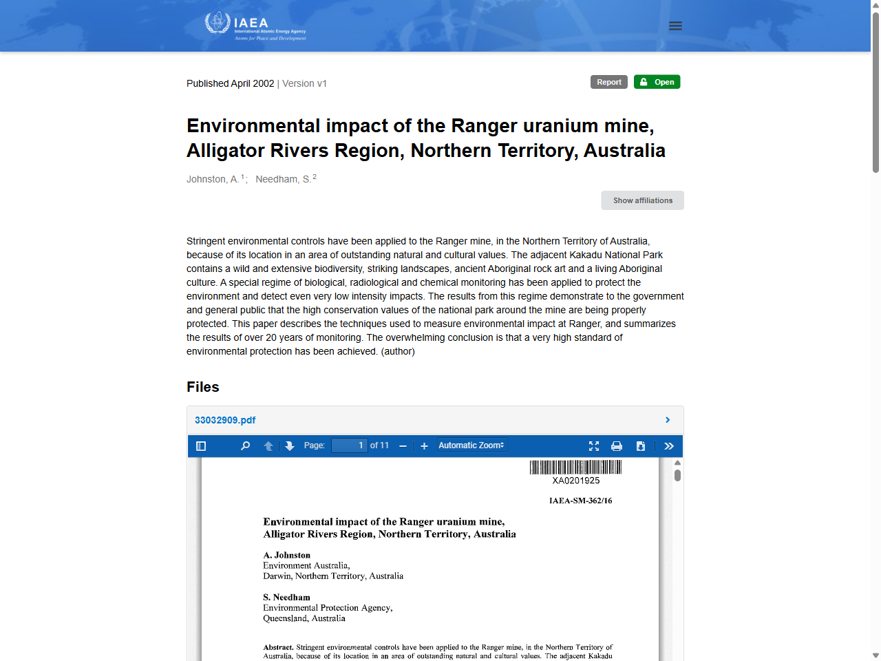 Preview of Risk-based contaminant management: Ranger Mine case study - Australian Centre for Geomechanics