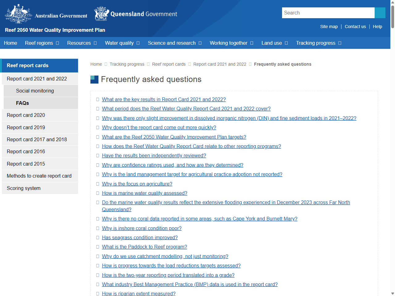Preview of Frequently asked questions | Report card 2021 and 2022 | Reef 2050 Water Quality Improvement Plan, accessed July 27, 2025,