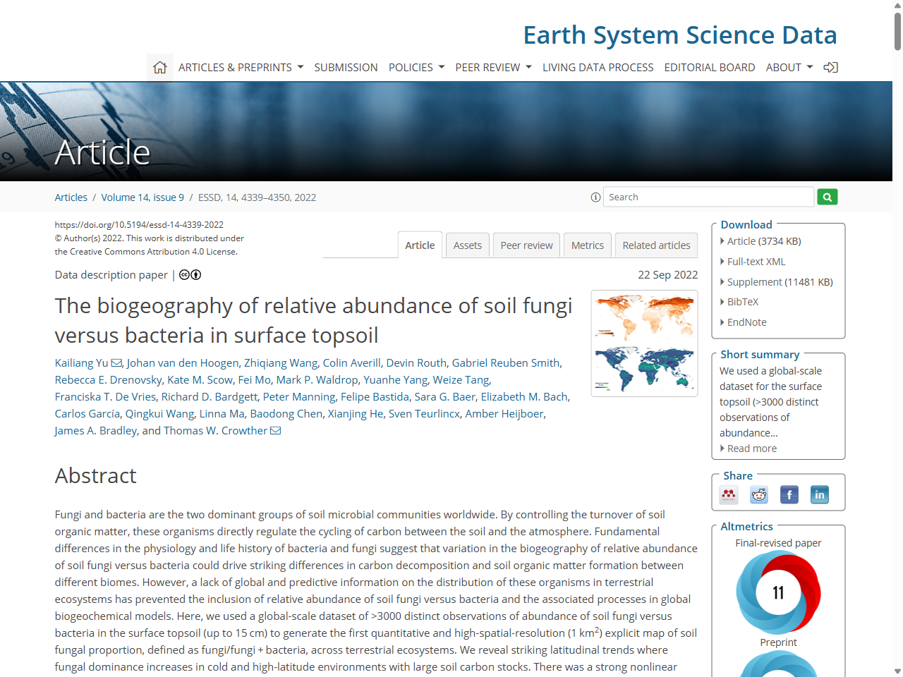 Preview of The biogeography of relative abundance of soil fungi versus bacteria in surface topsoil, accessed on June 5, 2025
