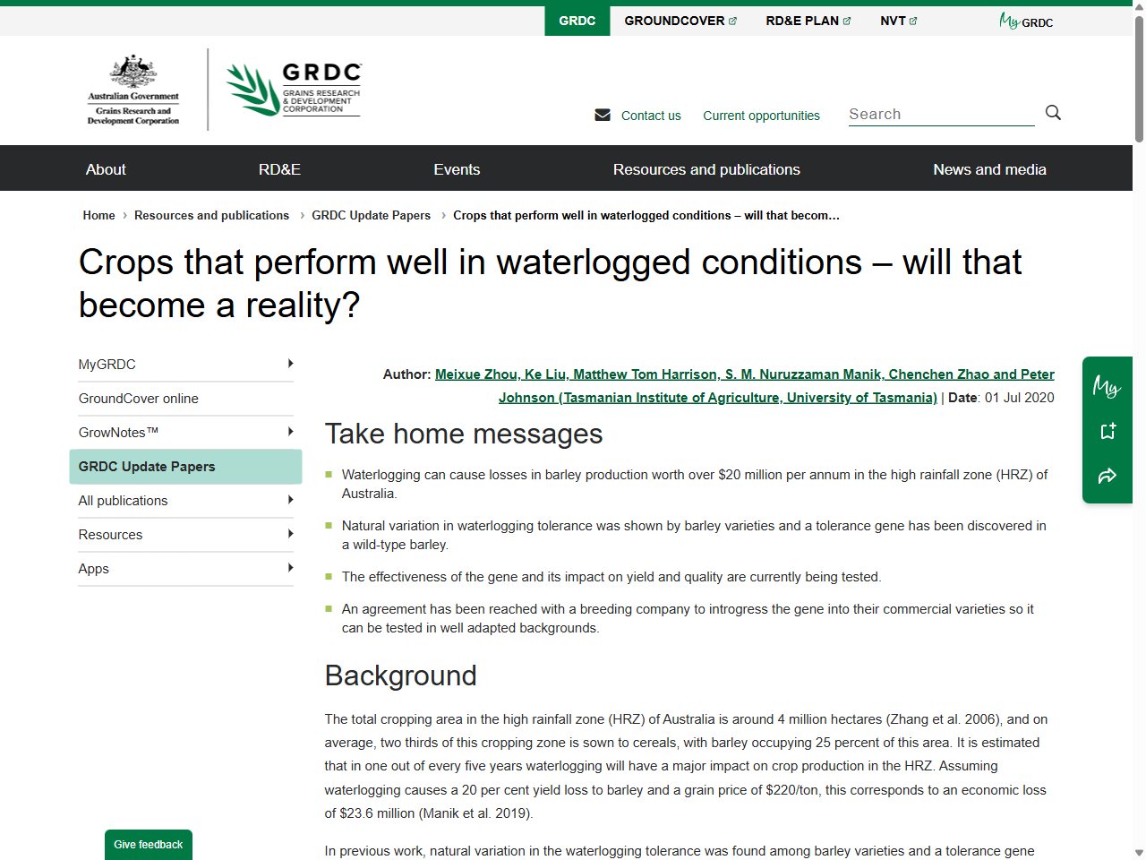Preview of Crops that perform well in waterlogged conditions – will that become a reality? - GRDC, accessed August 4, 2025, 