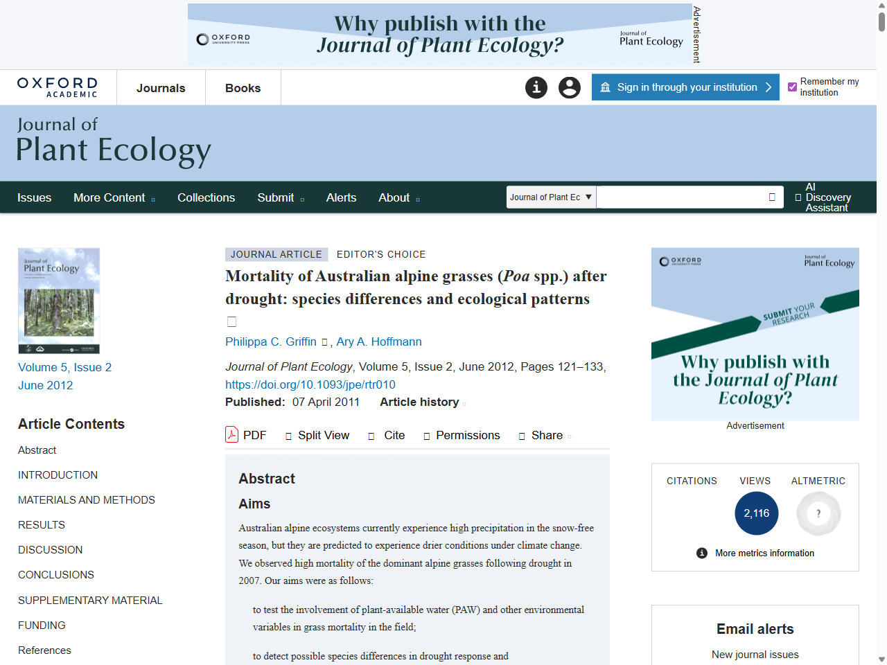 Preview of Mortality of Australian alpine grasses (Poa spp.) after drought: species differences and ecological patterns - Oxford Academic