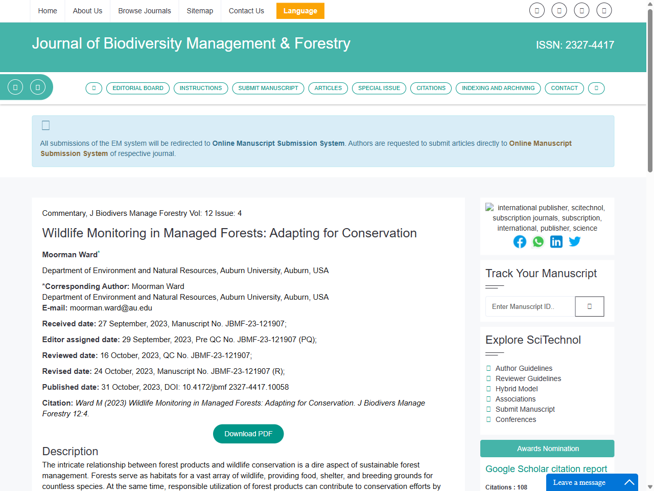 Preview of Wildlife Monitoring in Managed Forests: Adapting for Conservation - SciTechnol, accessed July 20, 2025, 