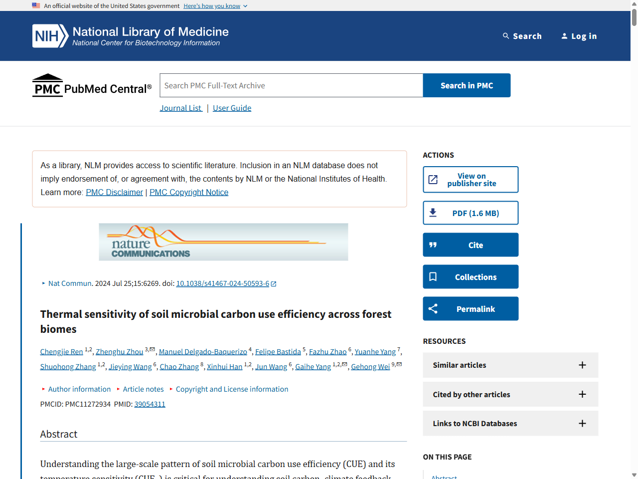 Preview of Thermal sensitivity of soil microbial carbon use efficiency across forest biomes - PMC, accessed on June 7, 2025,