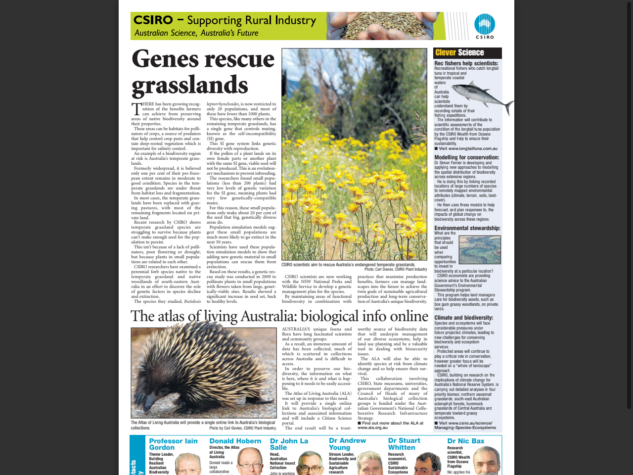 Preview of Genes rescue grasslands - Atlas of Living Australia, accessed August 10, 2025