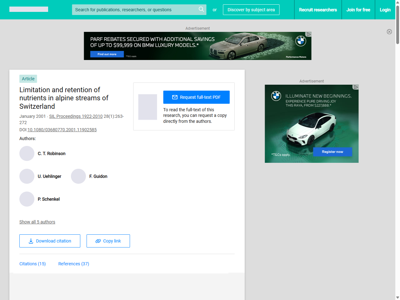 Preview of Limitation and retention of nutrients in alpine streams of Switzerland - ResearchGate