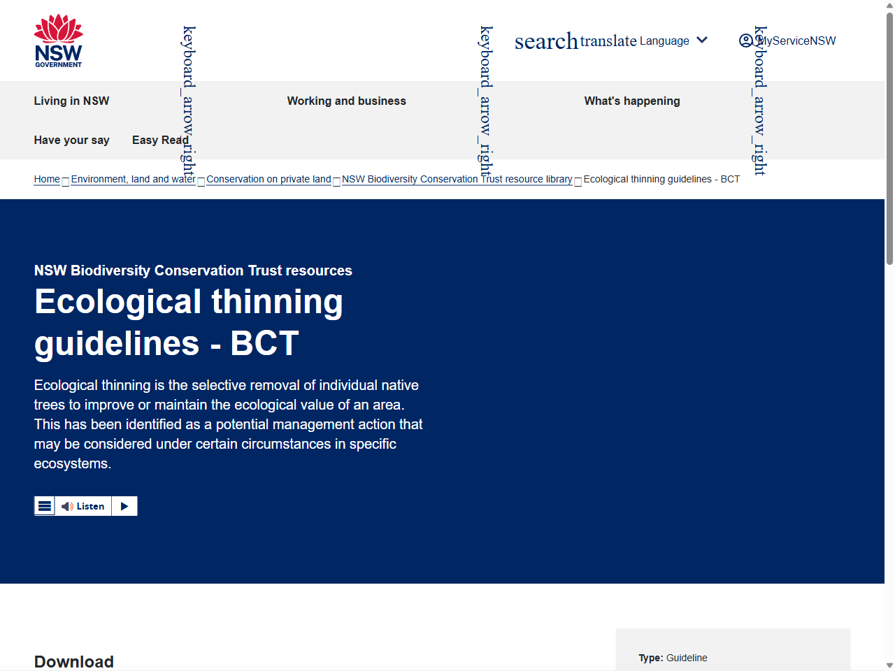 Preview of Biodiversity Conservation Trust Ecological Thinning Guidelines
