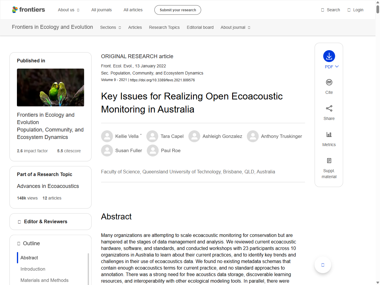 Preview of Key Issues for Realizing Open Ecoacoustic Monitoring in Australia - Frontiers
