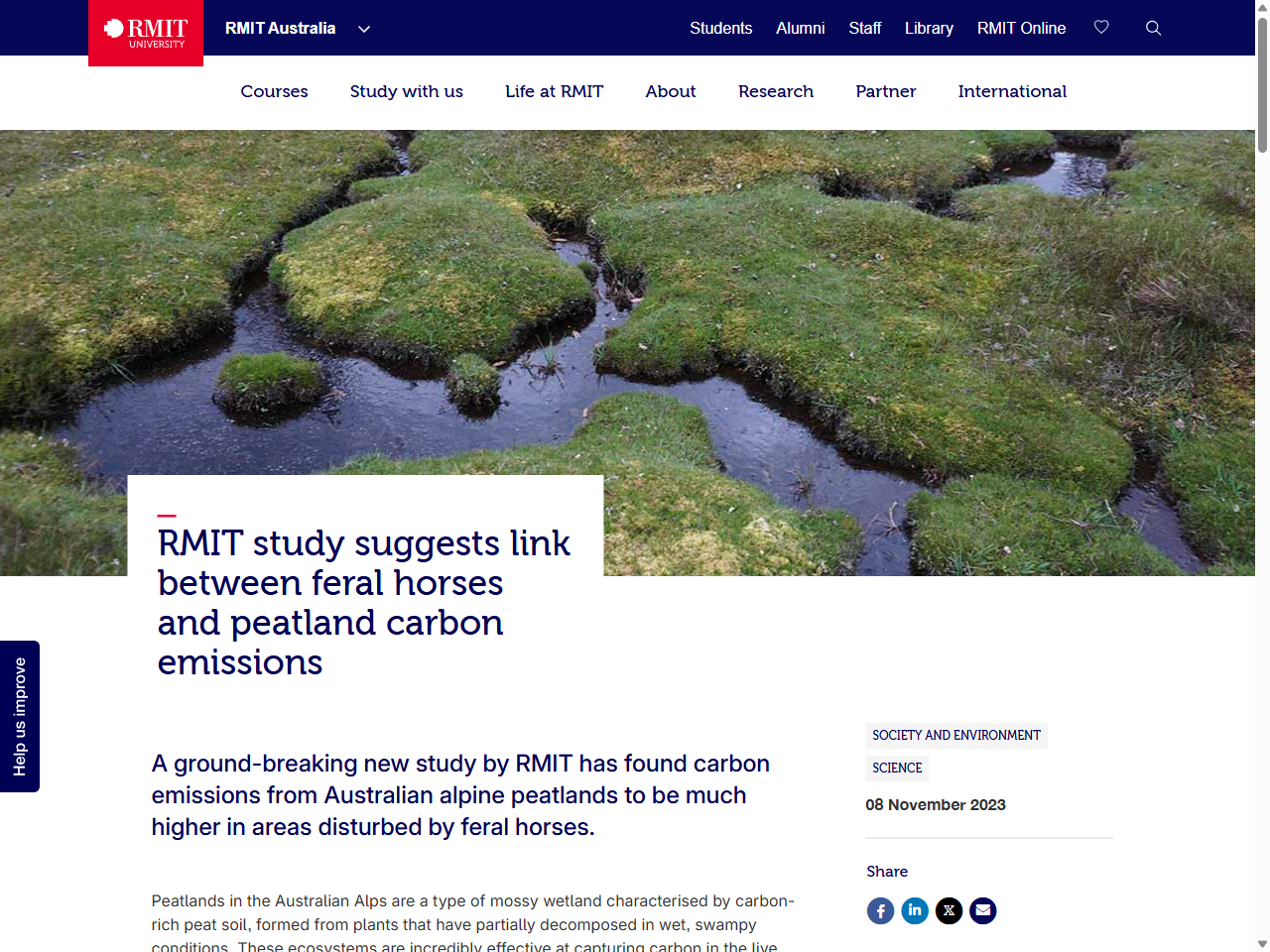 Preview of RMIT study suggests link between feral horses and peatland carbon emissions, accessed August 5, 2025